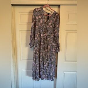 LOFT Floral Midi Dress - Pink and Black